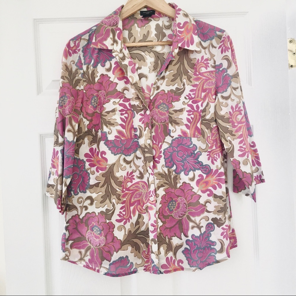 3/$20 Ann Taylor Woven Button Down Floral -14 - Picture 1 of 7